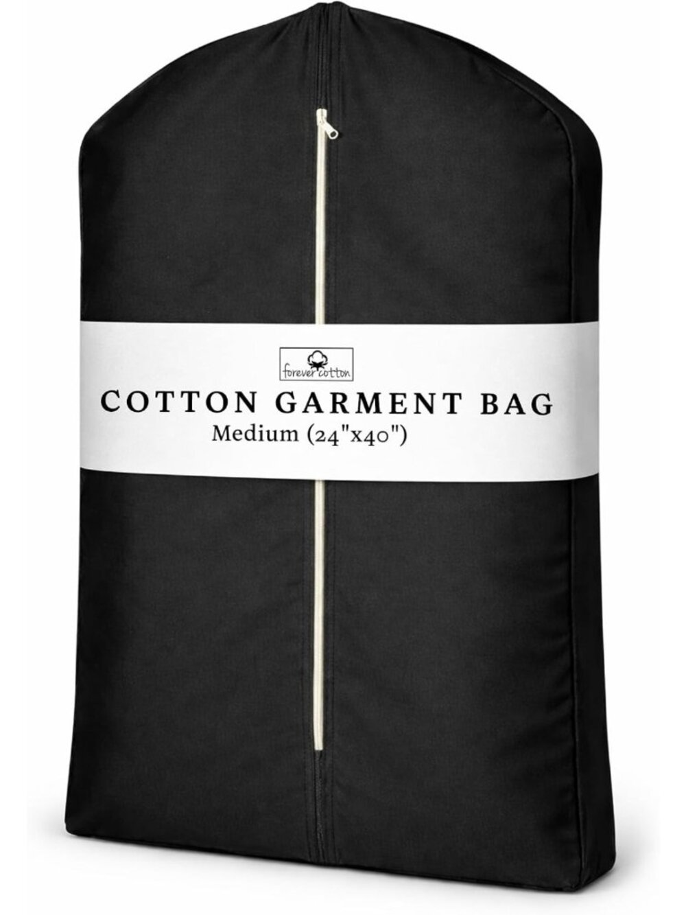 100% Cotton Garment Bags - 40" Black Canvas Suit Cover with YKK Zipper
